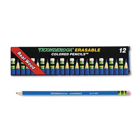 TICONDEROGA Erasable Colored Pencils, 2.6 mm, 2B (#1), Blue Lead/Barrel, PK12 14209